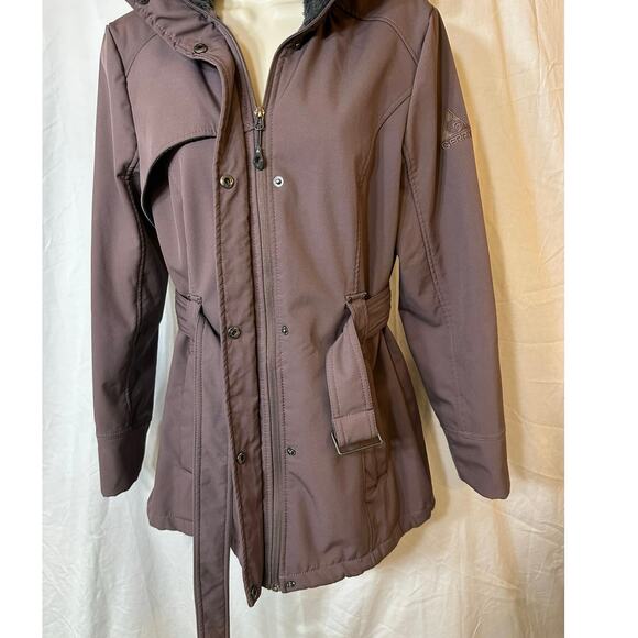 Gerry Softshell Belted Jacket Womens S Removable Hood Warm Faux Fur Coat - Picture 6 of 10